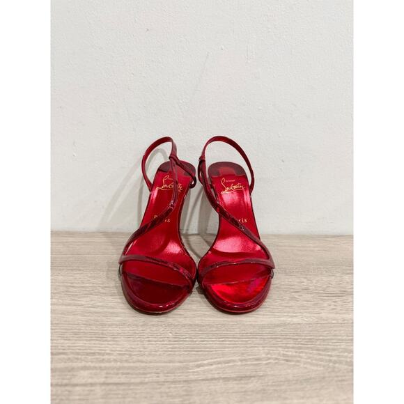 Christian Louboutin Rosalie Patent Leather Stilettos Strappy Sandals Red EU 37.5 - Picture 4 of 8